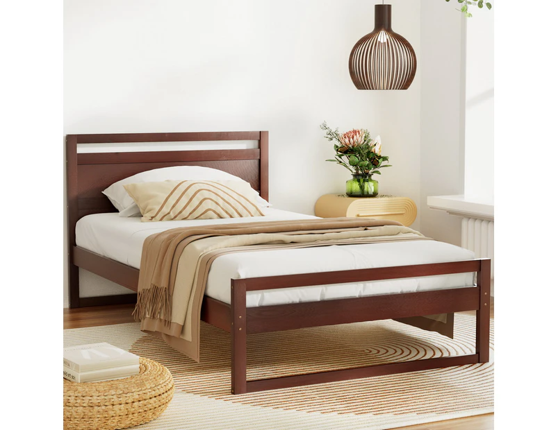 Artiss Bed Frame King Single Size Wooden Walnut WITTON