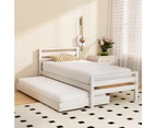 Artiss Bed Frame Single Size 2-in-1 Trundle Wooden White AVIS