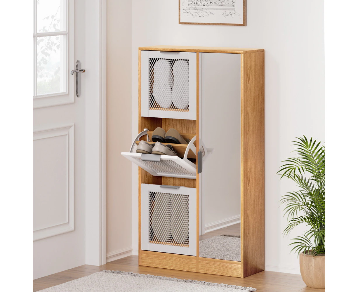 Artiss Mirror Shoe Cabinet White Mesh