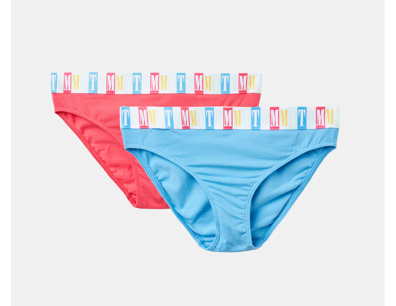 Tommy Hilfiger Youth Girls' Archive Spell-Out Logo Bikini Briefs 2-Pack - Skysail/Laser Pink