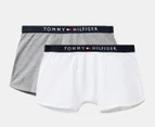Tommy Hilfiger Youth Boys' Stretch Cotton Logo Waistband Trunks 2-Pack - White/Medium Grey Heather