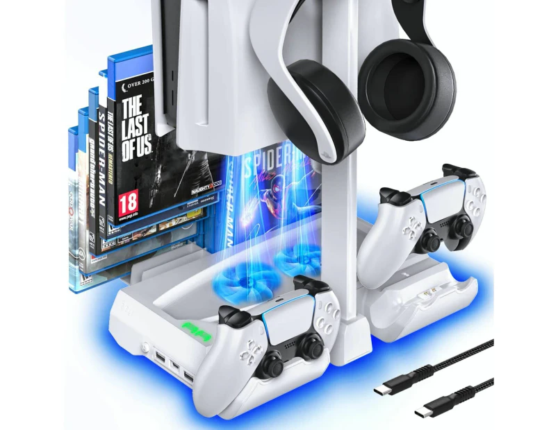 Vertical Cooling Fan Stand Dual Controller Charger Dock Station For PS5