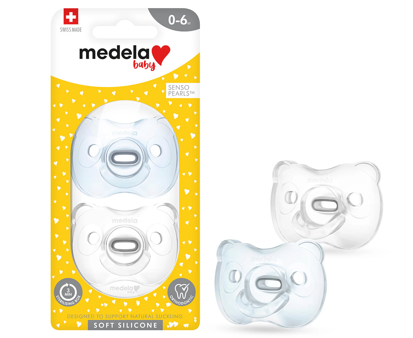 Medela Baby 0-6 Months Soft Silicone Soothers w/ Sterilising Box - Blue/Grey