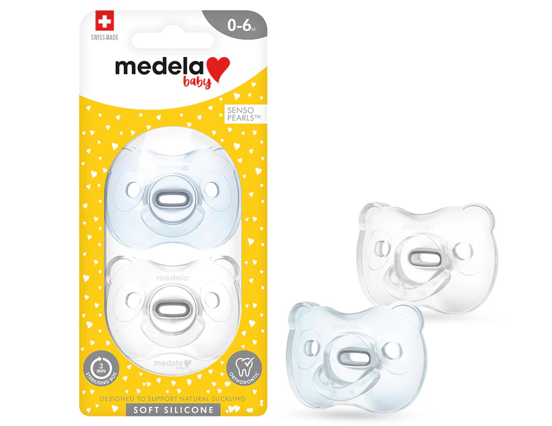 Medela Baby 0-6 Months Soft Silicone Soothers w/ Sterilising Box - Blue/Grey