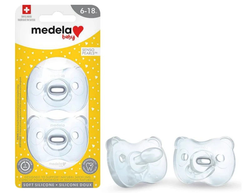 Medela Baby 6-18 Months Soft Silicone Soothers w/ Sterilising Box - Blue/Grey