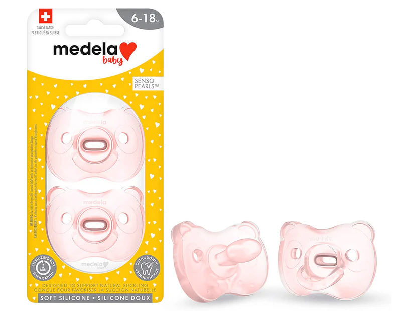 Medela Baby 6-18 Months Soft Silicone Soothers w/ Sterilising Box - Pink