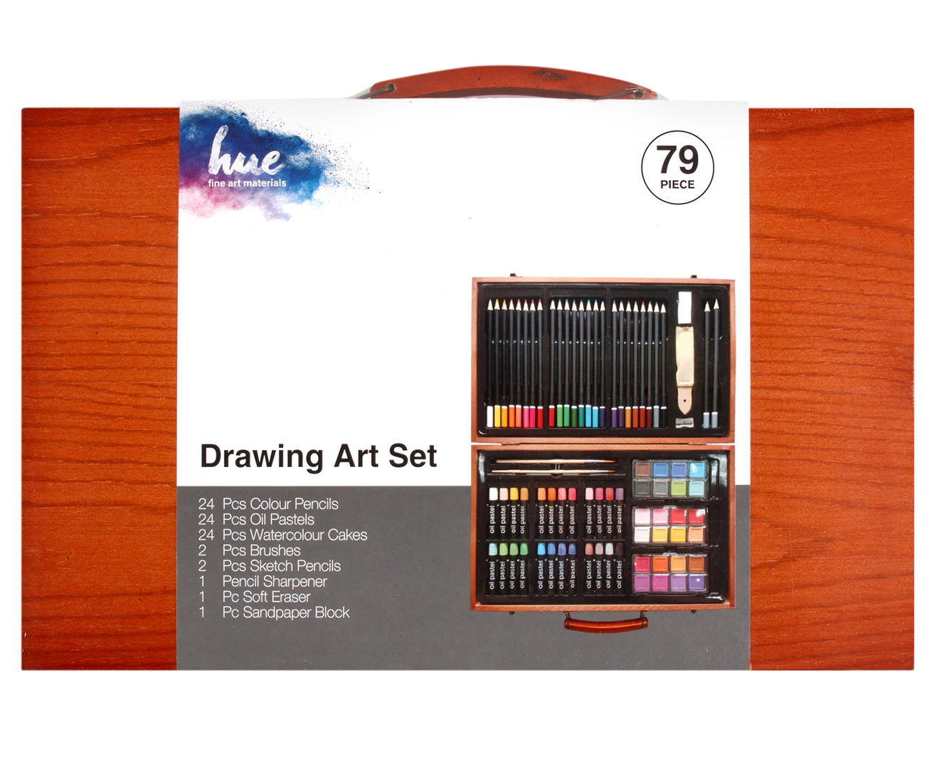 Hue Fine Art 79-Piece Drawing Art Set w/ Wooden Case