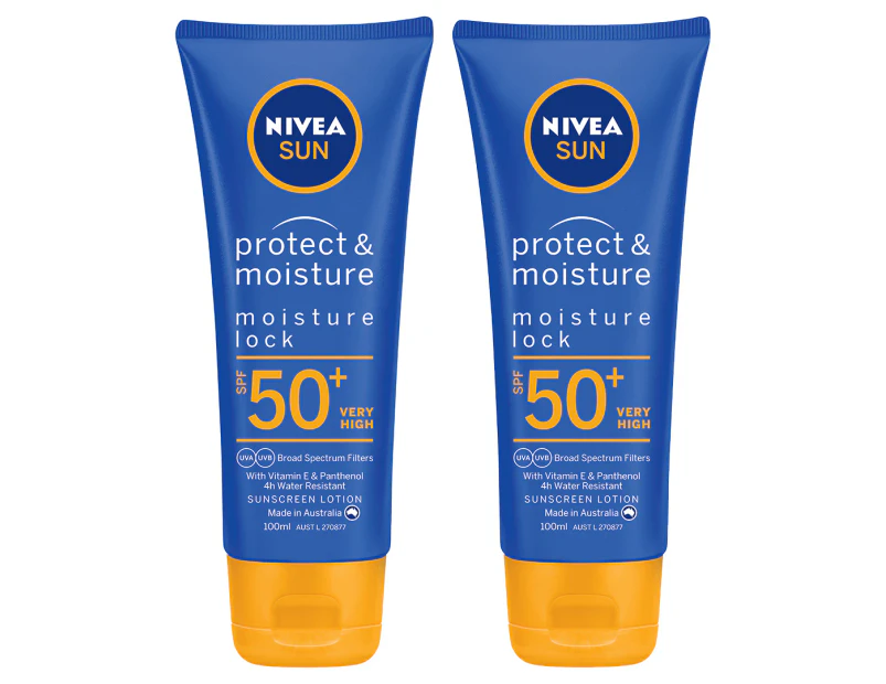 2 x Nivea Sun Protect & Moisture Moisture Lock Sunscreen Lotion SPF50+ 100mL