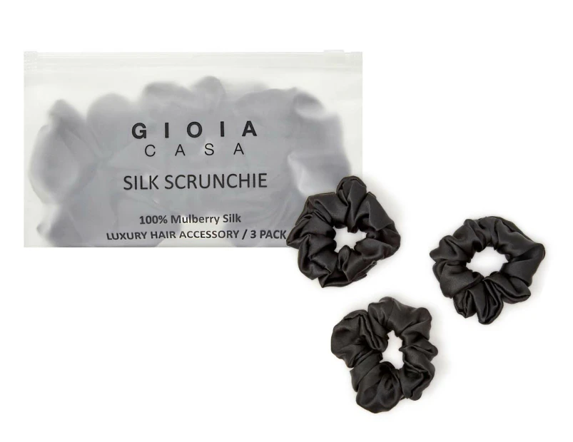 Gioia Casa Thick Silk Scrunchie 3-Pack - Black