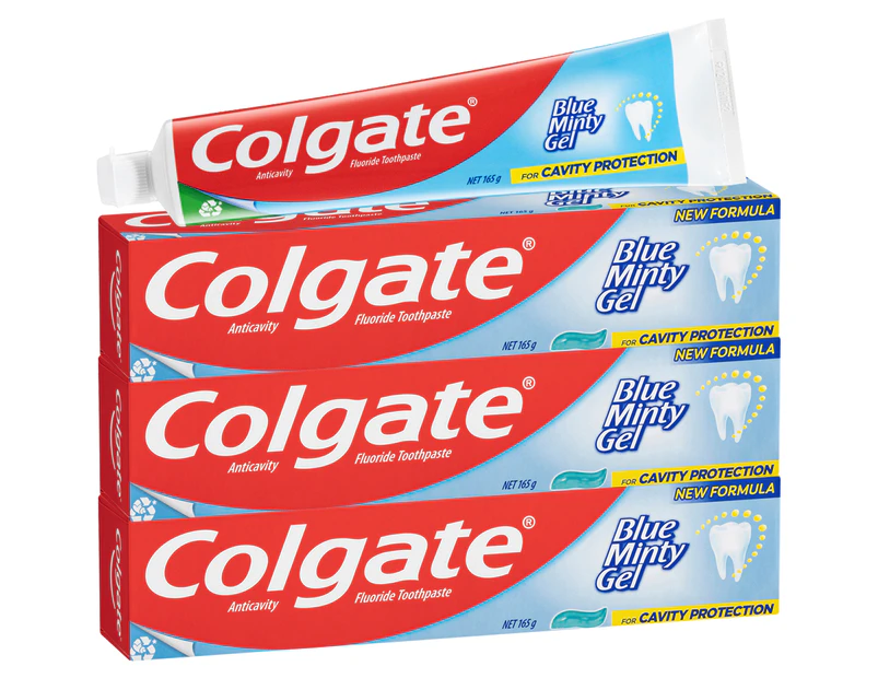 3 x Colgate Blue Minty Gel Toothpaste Mint 165g
