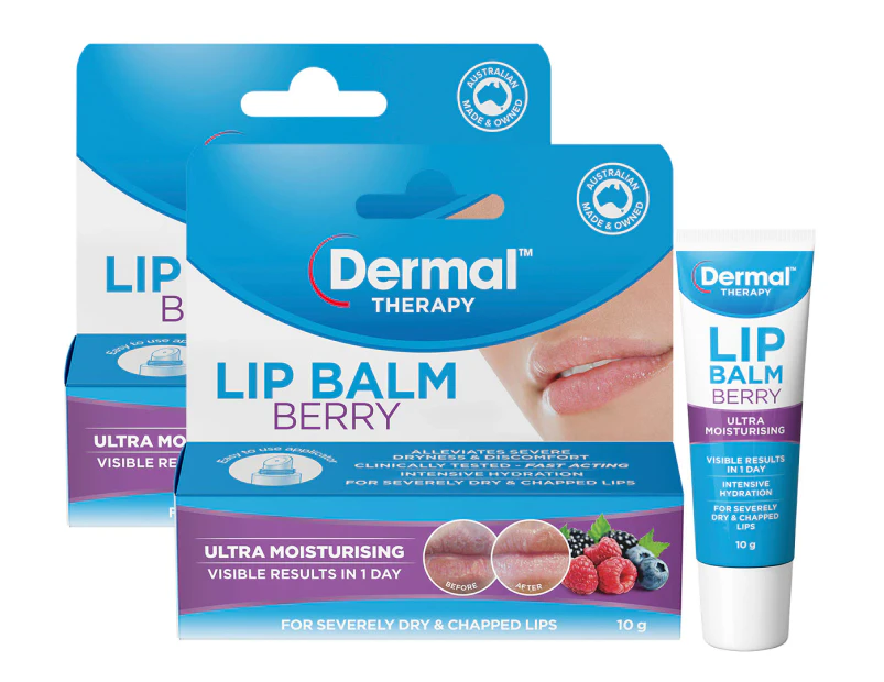 2 x Dermal Therapy Lip Balm Berry 10g