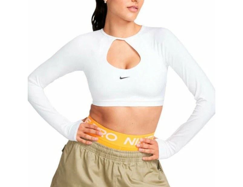 Nike Womens Long Sleeve Dri-FIT Cropped Sports Bra - White
