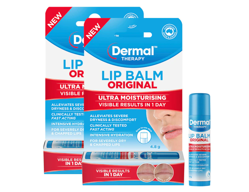 2 x Dermal Therapy Lip Balm Stick Original 4.8g