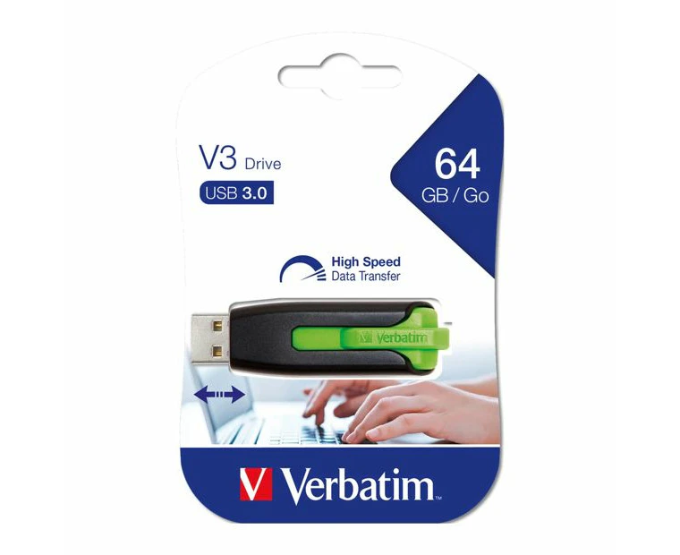 Verbatim V3 USB Drive, 64GB - Green