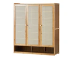 Oikiture Shoe Storage Cabinet Shoes Rack Organiser Shelf 3 Doors Rattan Style Brown