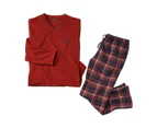 Atlas For Men Mens Checked Cotton & Flannel Long Pyjama Set (Terracotta/Navy Blue) - AF1156