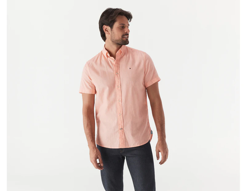 Tommy Hilfiger Men's Solid Linen Blend Short Sleeve Shirt - Playful Peach
