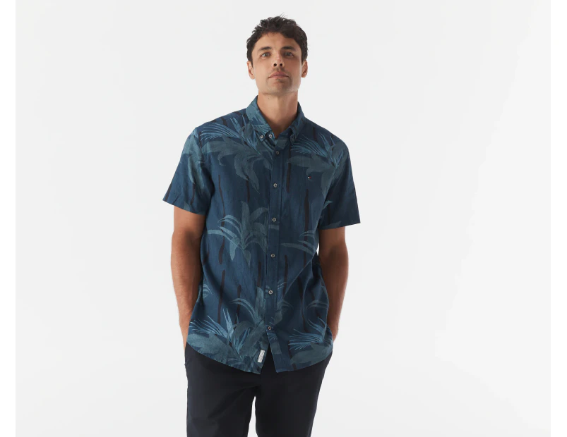 Tommy Hilfiger Men's Premium Linen Leaf Short Sleeve Shirt - Lofty Blue
