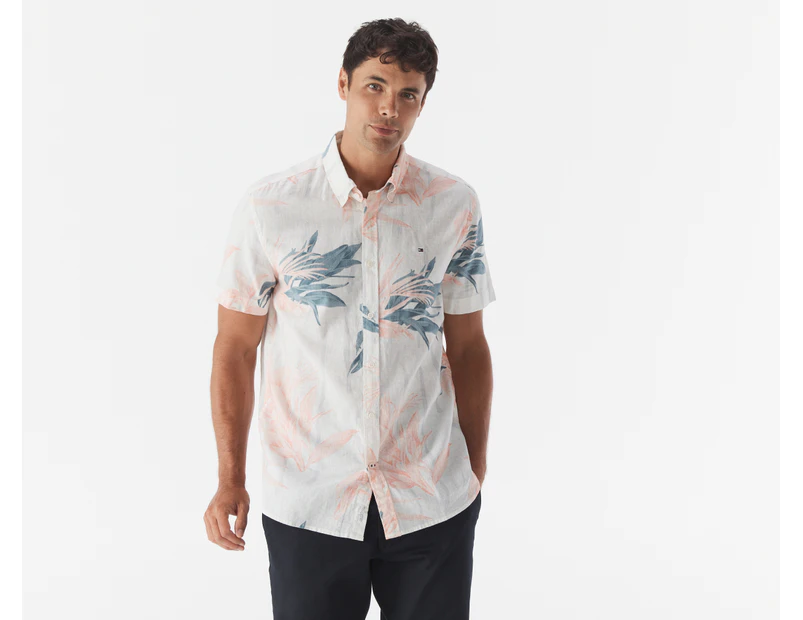 Tommy Hilfiger Men's Premium Linen Leaf Short Sleeve Shirt - Ecru