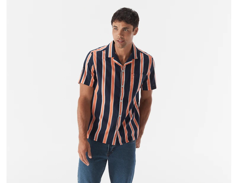 Tommy Hilfiger Men's Retro Stripe Short Sleeve Shirt - Carbon