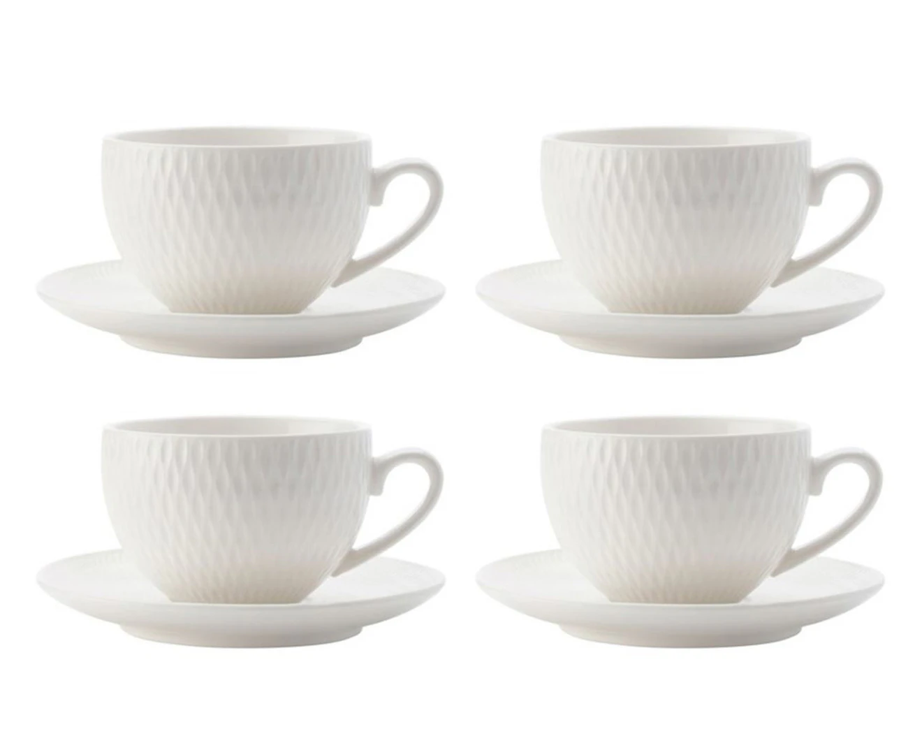 Set of 4 Maxwell & Williams White Basics Diamonds Demi Cup & Saucer Set