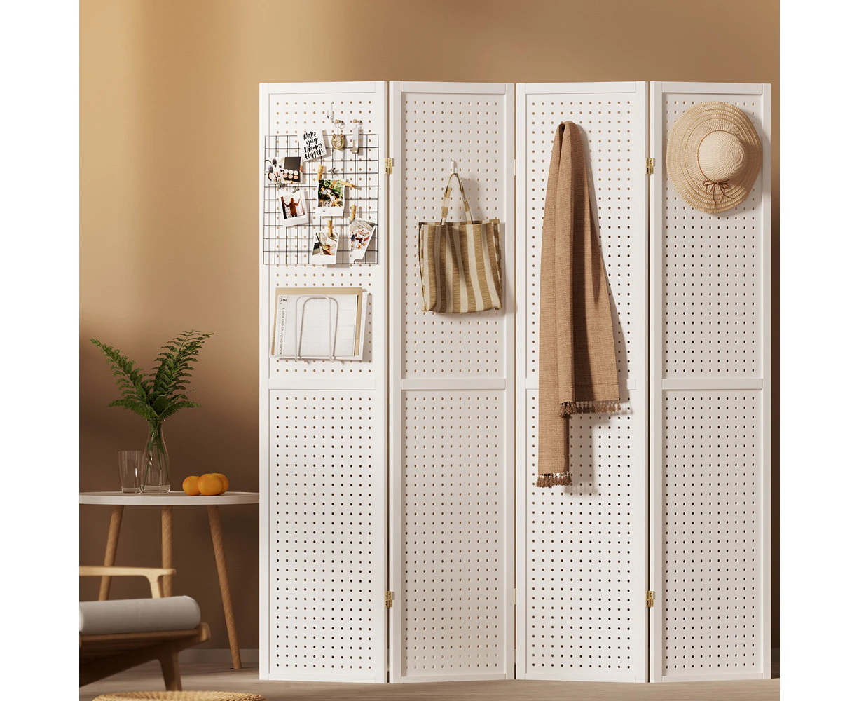 Artiss 4 Panel Room Divider Screen 164x170cm Pegboard White