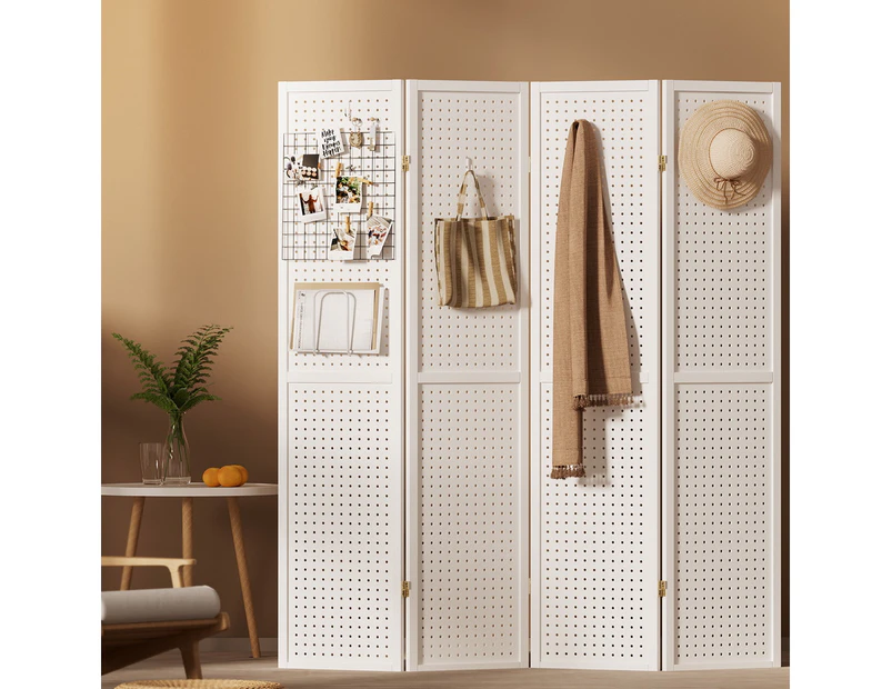 Artiss 4 Panel Room Divider Screen 164x170cm Pegboard White