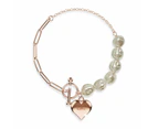 Pearl Paper Clip Chain Heart Rose Gold Layered Stainless Steel Bracelet