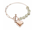 Pearl Paper Clip Chain Heart Rose Gold Layered Stainless Steel Bracelet