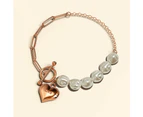 Pearl Paper Clip Chain Heart Rose Gold Layered Stainless Steel Bracelet