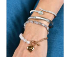 Pearl Paper Clip Chain Heart Rose Gold Layered Stainless Steel Bracelet