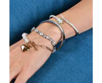 Pearl Paper Clip Chain Heart Rose Gold Layered Stainless Steel Bracelet