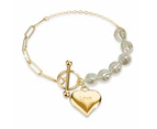 Pearl Paper Clip Chain Heart Gold Layered Stainless Steel Bracelet