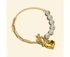 Pearl Paper Clip Chain Heart Gold Layered Stainless Steel Bracelet