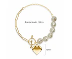 Pearl Paper Clip Chain Heart Gold Layered Stainless Steel Bracelet