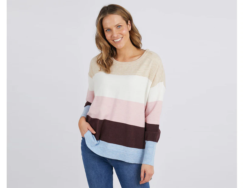 Elm Women's Nellie Stripe Knit Sweater - Chocolate/Pink/Sky