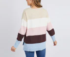Elm Women's Nellie Stripe Knit Sweater - Chocolate/Pink/Sky