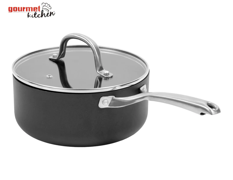 Gourmet Kitchen 20cm Meteore Non-Stick Saucepan w/ Flat Lid - Black/Silver
