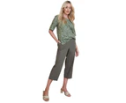 NONI B - Womens Pants -  Button Detail Linen Pants - Green