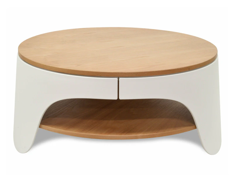 Jackson 82cm Wooden Round Coffee Table - Natural Top and White Leg