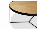 Luna 90x45cm Round Coffee Table - Natural Top - Black Frame