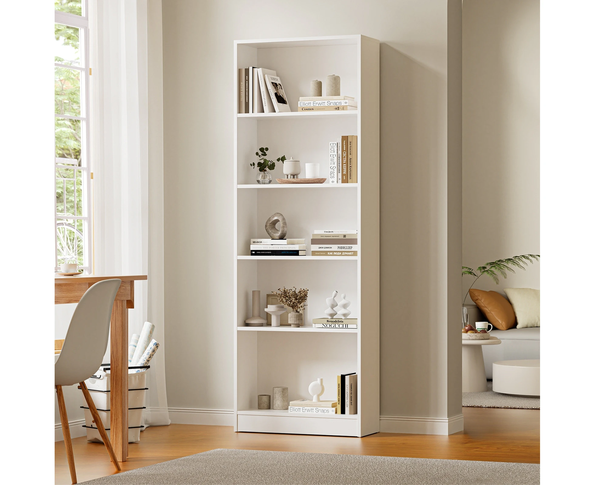 Oikiture Bookshelf Bookcase Display shelves 5-Tier Storage Stand Rack White