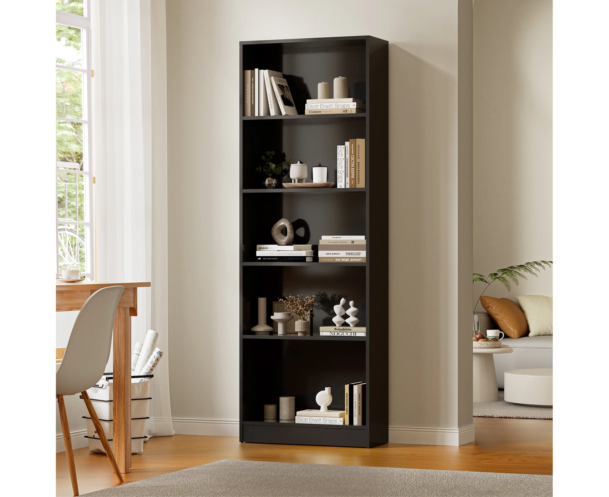 Oikiture Bookshelf Bookcase Display shelves 5-Tier Storage Stand Rack Black