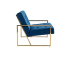 Arm Chair Velvet Upholstery Blue Colour Wooden Frame High Density Foam Metal Base with Gold Paint