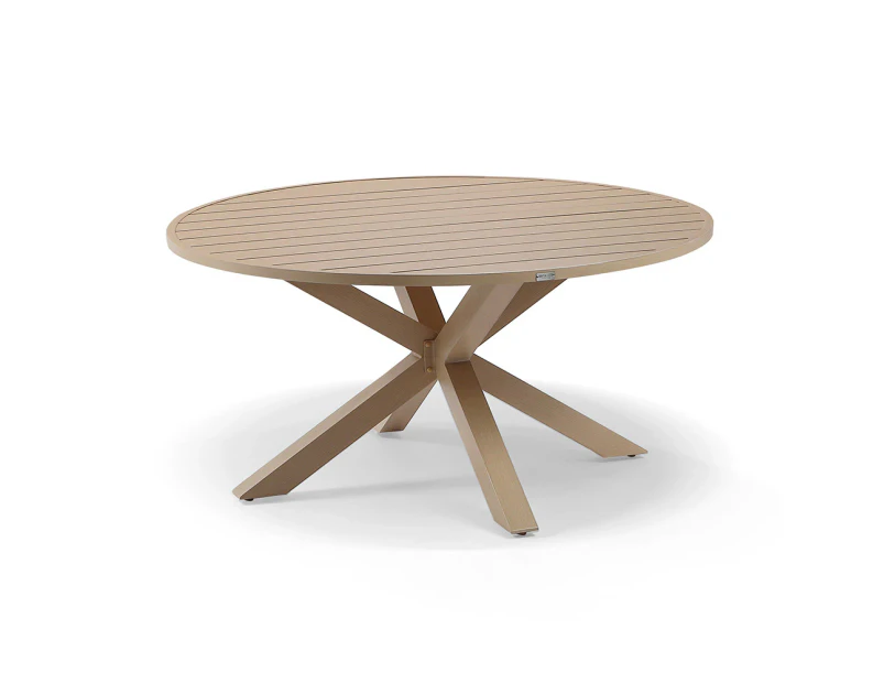 Outdoor Houston Outdoor 1.5M Round Dining Table In Light Oak Timber Look Aluminium - Outdoor Aluminium Tables
