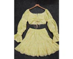 Clara Eyelet Embellishment Skirt Set - Yellow