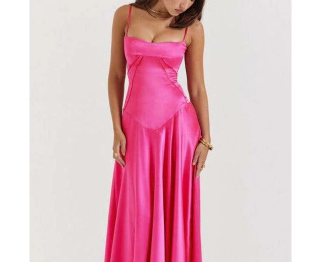 Faye Fitted-bodice Lace-up Satin Maxi Dress