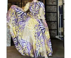 Lila Puff Sleeve Printed Top & Pleated Skirt Set - Purple