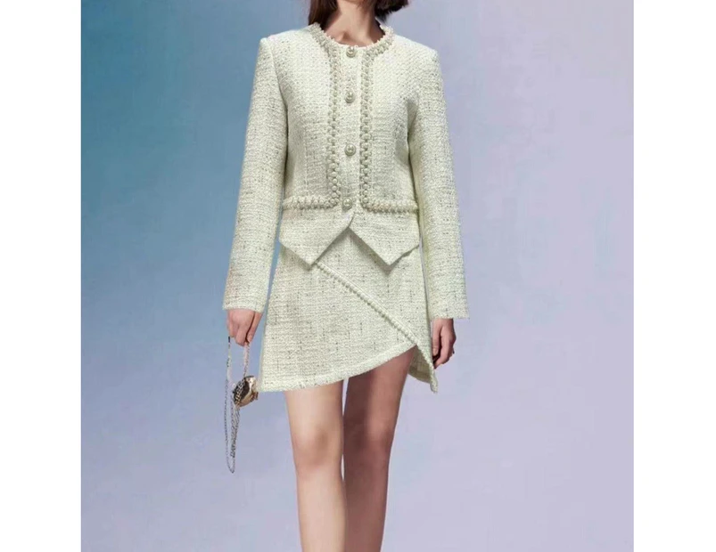 Lauren Spliced Pearl Top & Irregular Hem Skirt Set - White