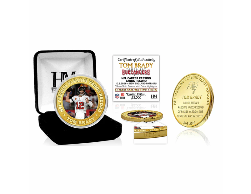 Tom Brady Passing Yards Record NFL Gold Flip Coin (39mm) - Gold